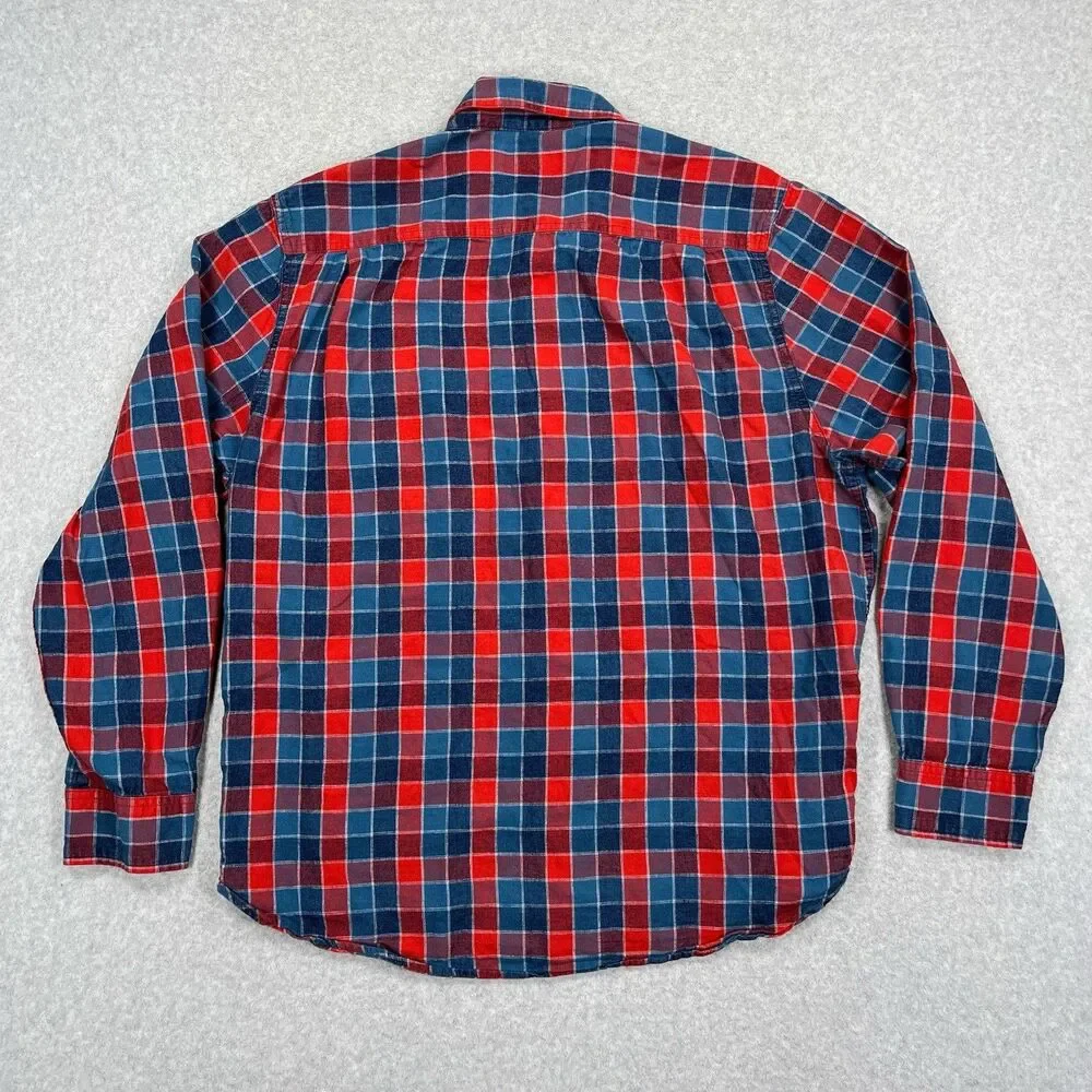 Best Made Co Flannel Shirt Mens Large Red Blue Plaid Linen Cotton Blend Preppy